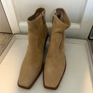 Vince Camuto Tan Suede Square-Toe Ankle Booties
